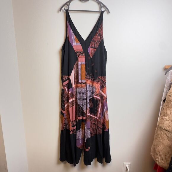 $148 FREE PEOPLE All Patched Up Black Wide Leg Jumpsuit - Picture 2 of 9